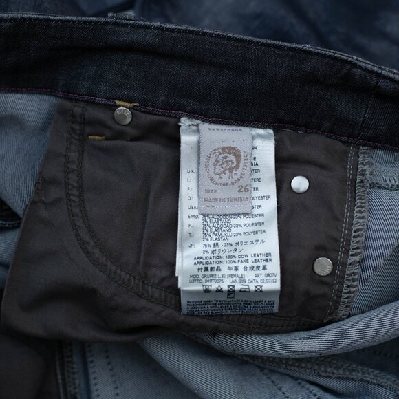 Diesel Grupee Women’s Jeans 26x32 Super Slim Skinny Low Rise Blue Coated Denim - Picture 10 of 14